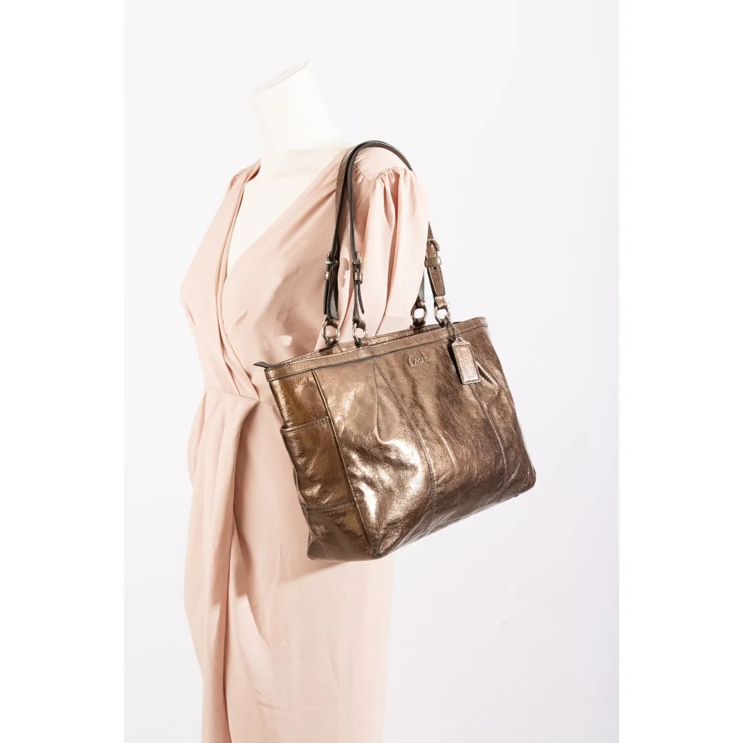 Coach Metallic Bronze Leather Nylon Tote