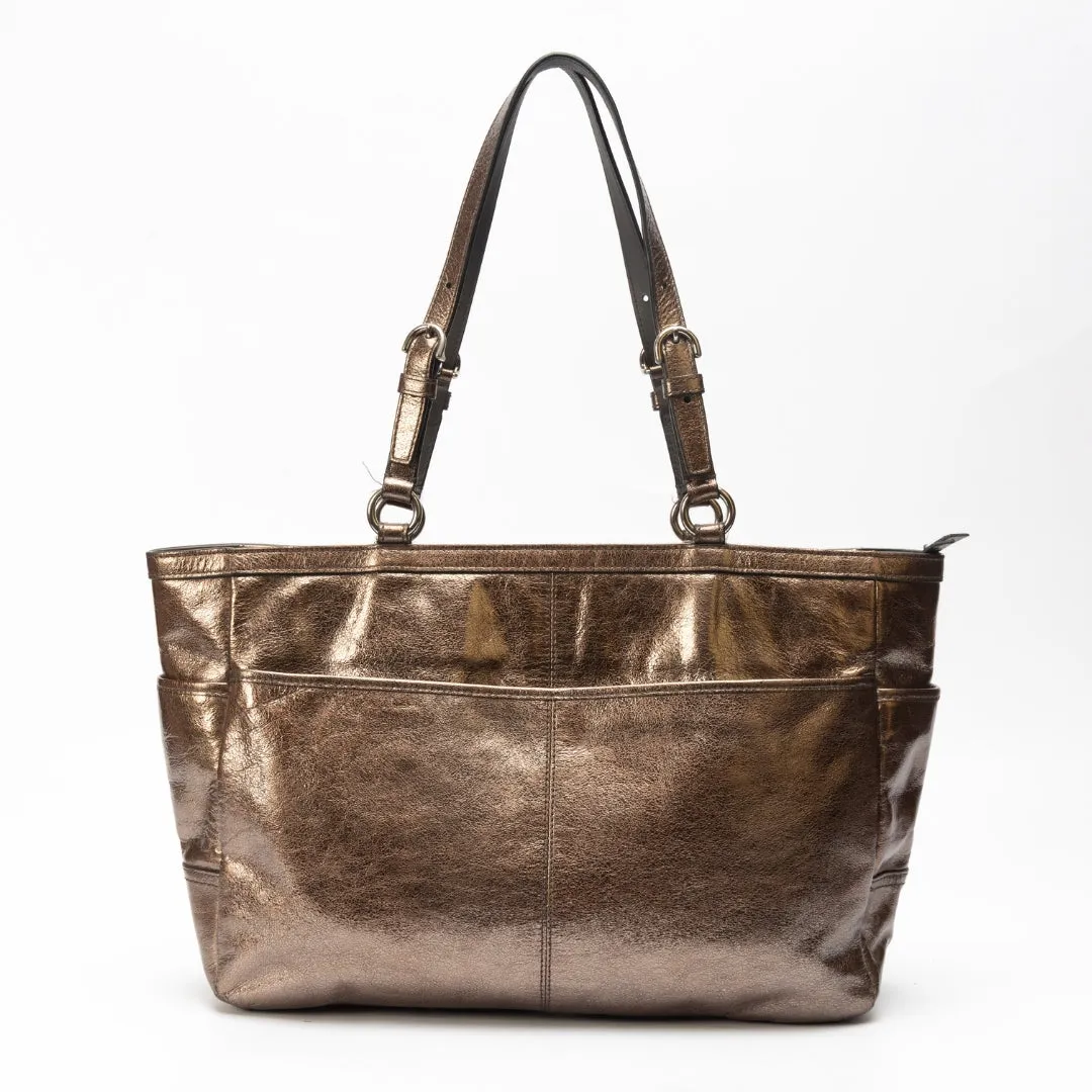 Coach Metallic Bronze Leather Nylon Tote