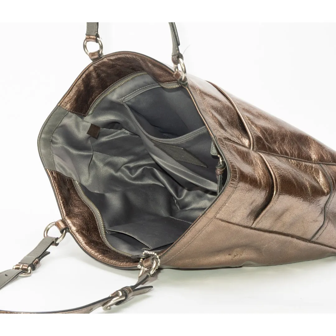 Coach Metallic Bronze Leather Nylon Tote