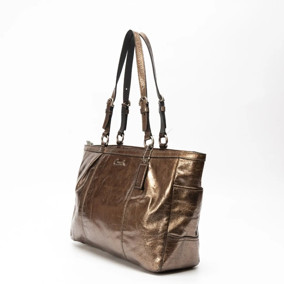 Coach Metallic Bronze Leather Nylon Tote