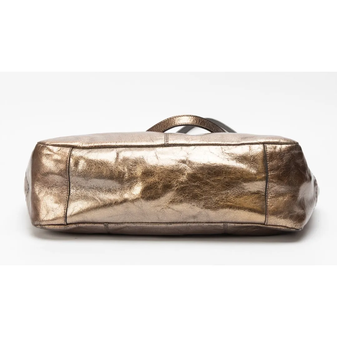 Coach Metallic Bronze Leather Nylon Tote