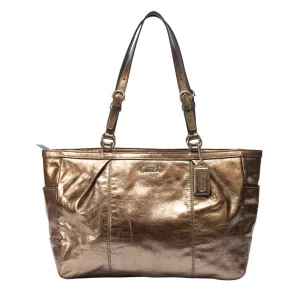 Coach Metallic Bronze Leather Nylon Tote