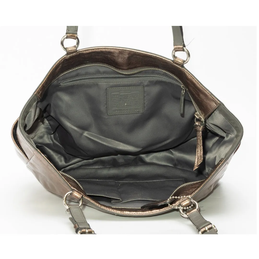 Coach Metallic Bronze Leather Nylon Tote