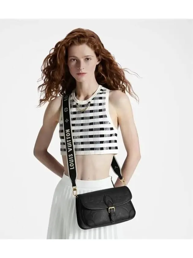 Diane Monogram Leather Shoulder Bag Black