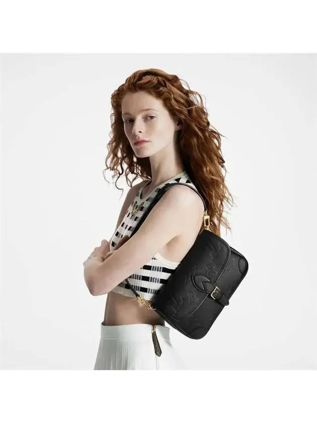 Diane Monogram Leather Shoulder Bag Black