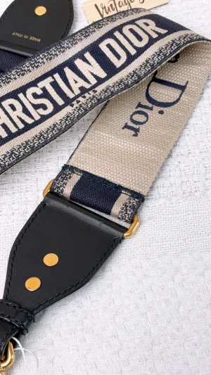 Dior Navy Embroidery Shoulder Strap 65mm