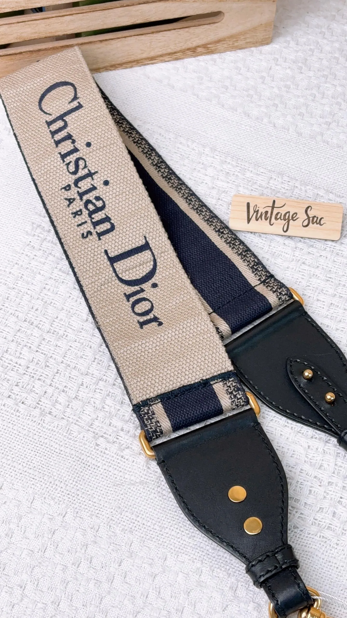 Dior Navy Embroidery Shoulder Strap 65mm