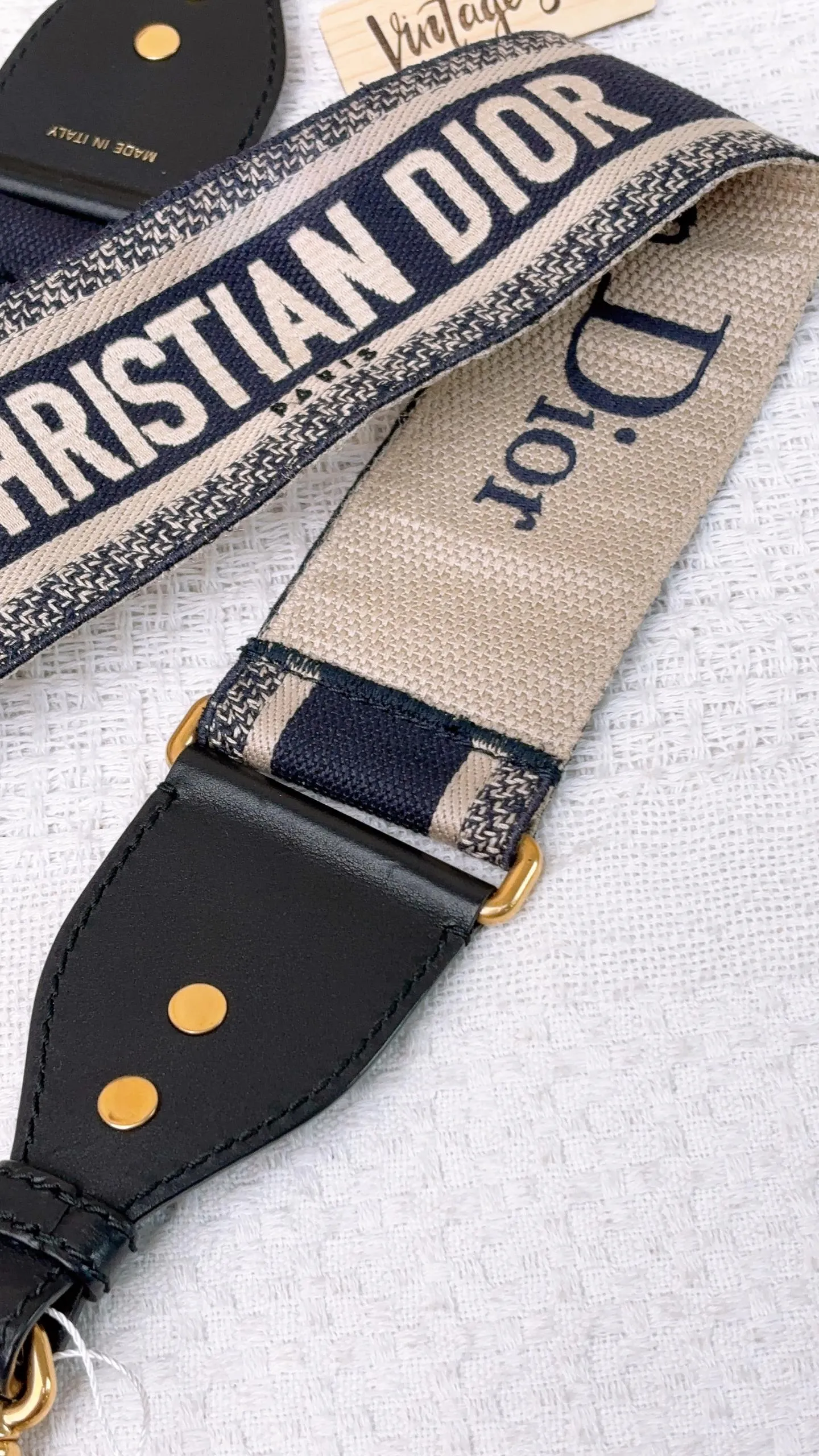 Dior Navy Embroidery Shoulder Strap 65mm