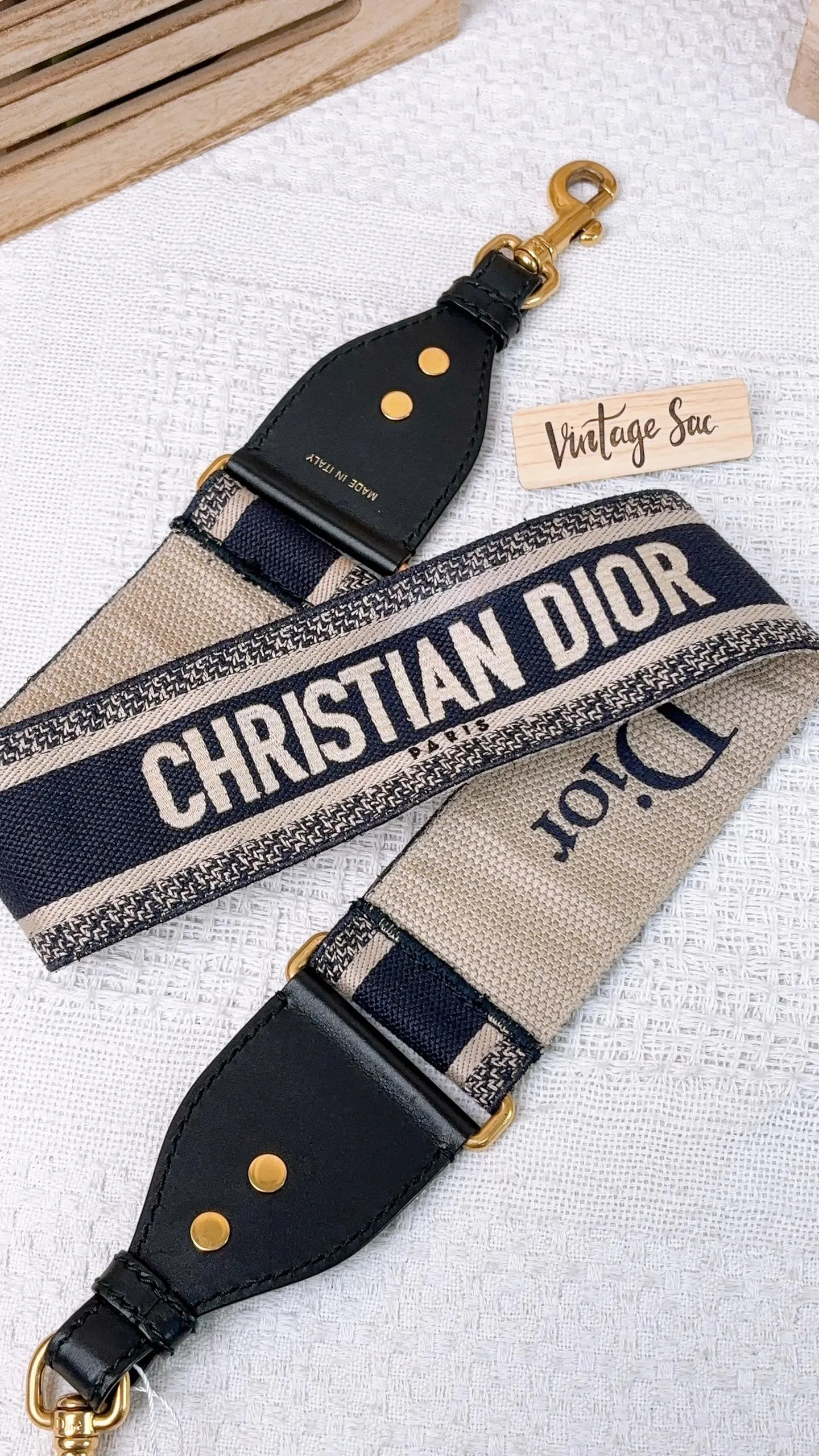 Dior Navy Embroidery Shoulder Strap 65mm