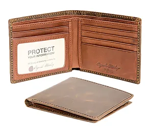 Distressed Leather Thinfild RFID ID Wallet