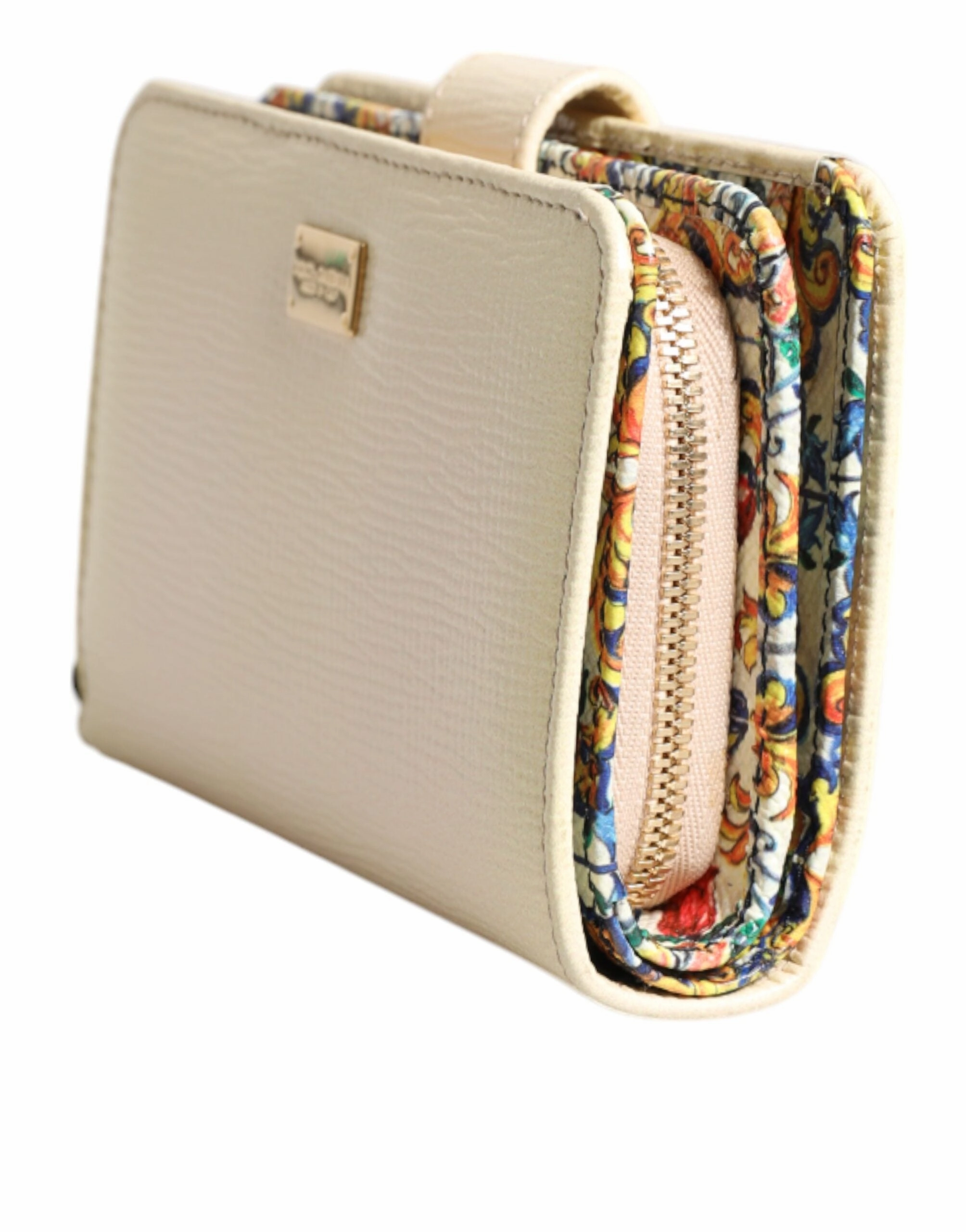 Dolce & Gabbana ivory Calf Leather Compact Logo Plaque Card Holder Women's Wallet (Pre-Owned)