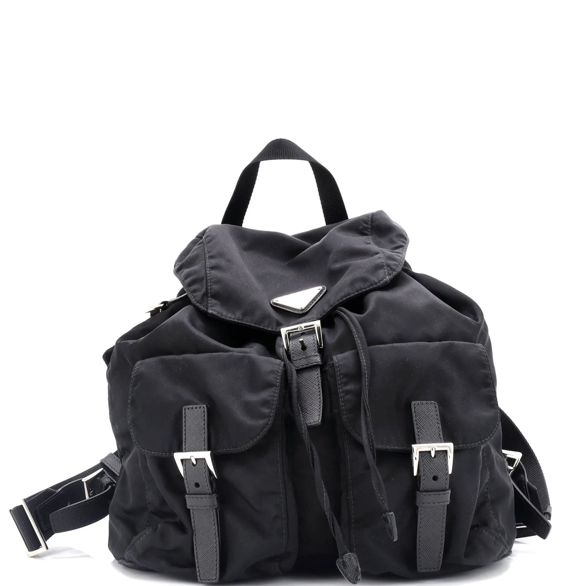 Double Front Pocket Backpack Re-Nylon with Leather Medium