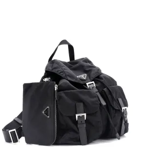 Double Front Pocket Backpack Re-Nylon with Leather Medium
