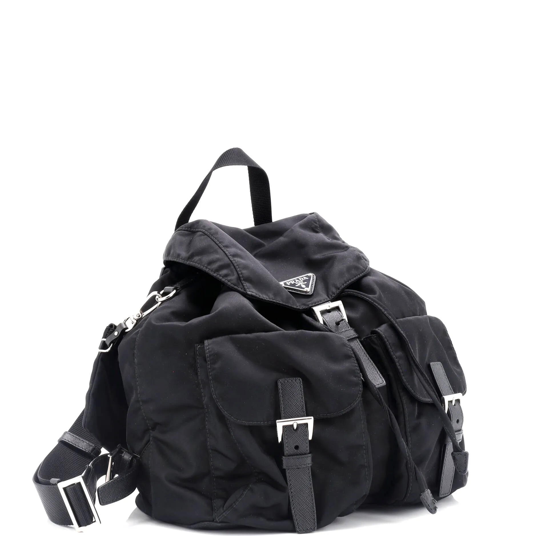 Double Front Pocket Backpack Re-Nylon with Leather Medium