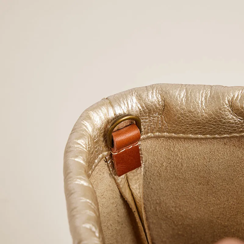 Drawstring Pouch - Leather Metallic Platinum