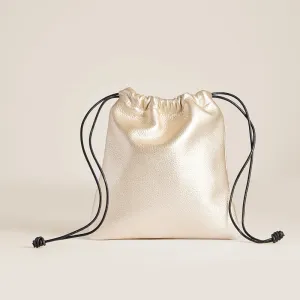 Drawstring Pouch - Leather Metallic Platinum