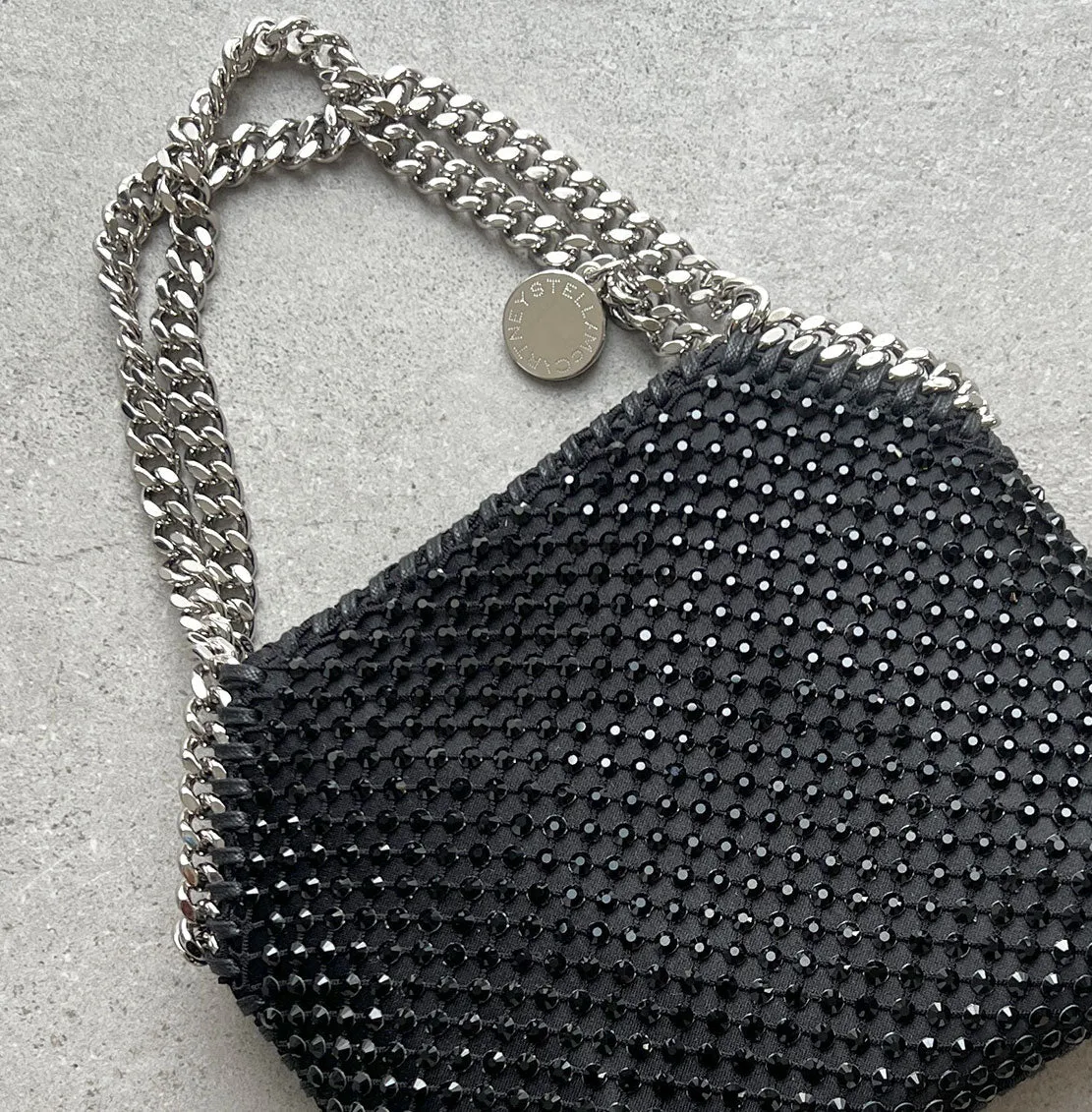 Falabella Evening Crystal Mesh, Black