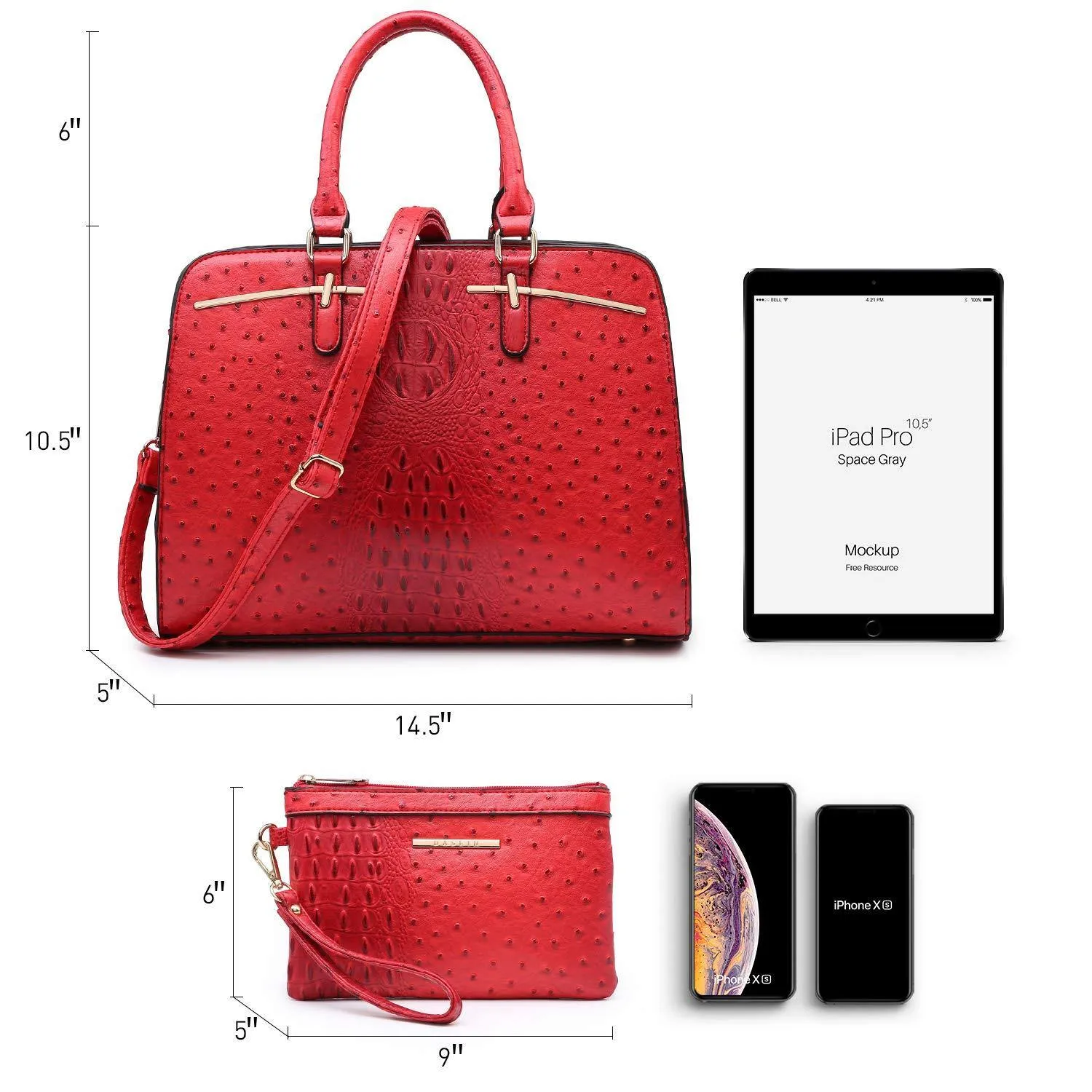 Fashion Embossed Pattern Two Tone Handbag with Matching Wallet l Dasein