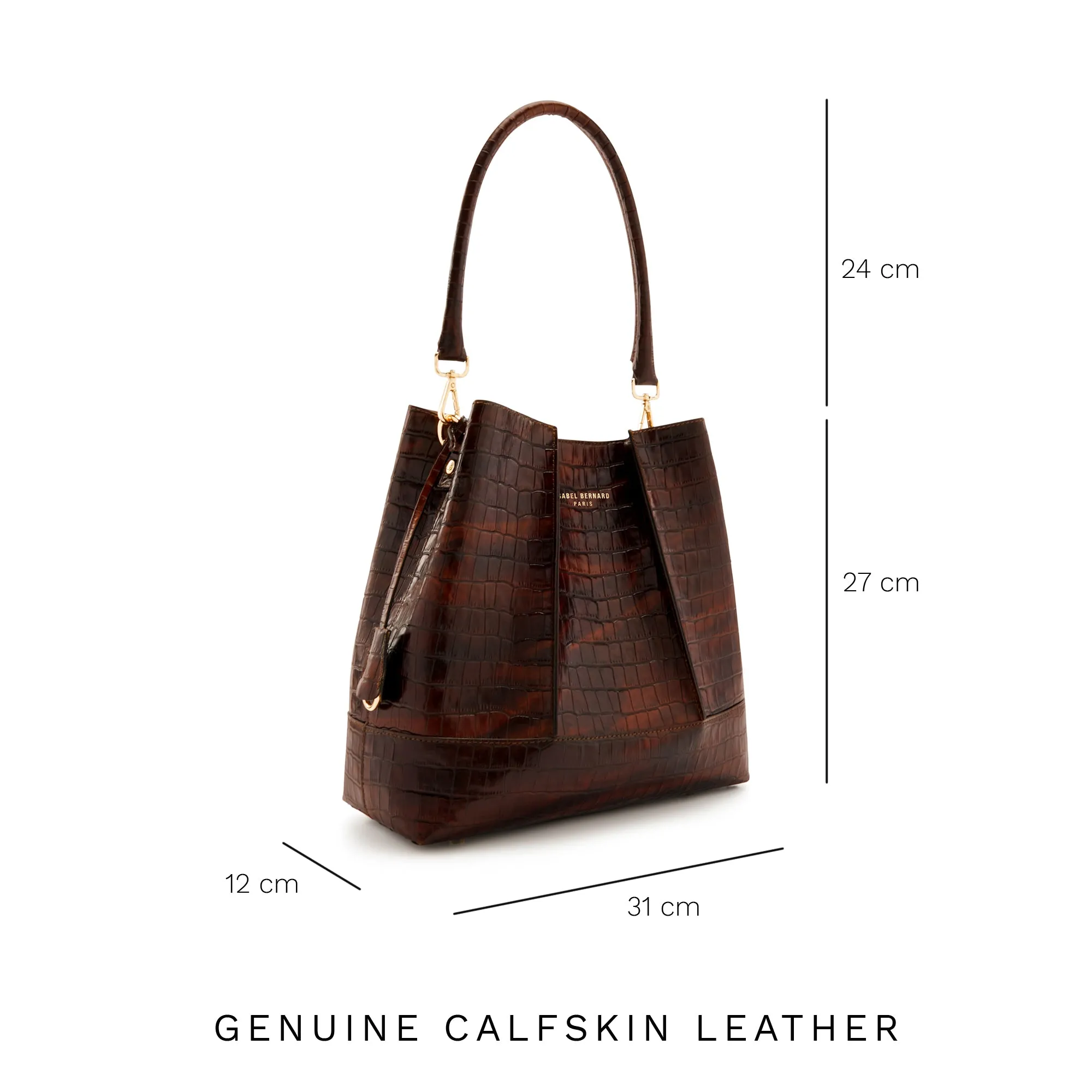 Femme Forte Macie croco brown calfskin leather handbag