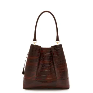 Femme Forte Macie croco brown calfskin leather handbag
