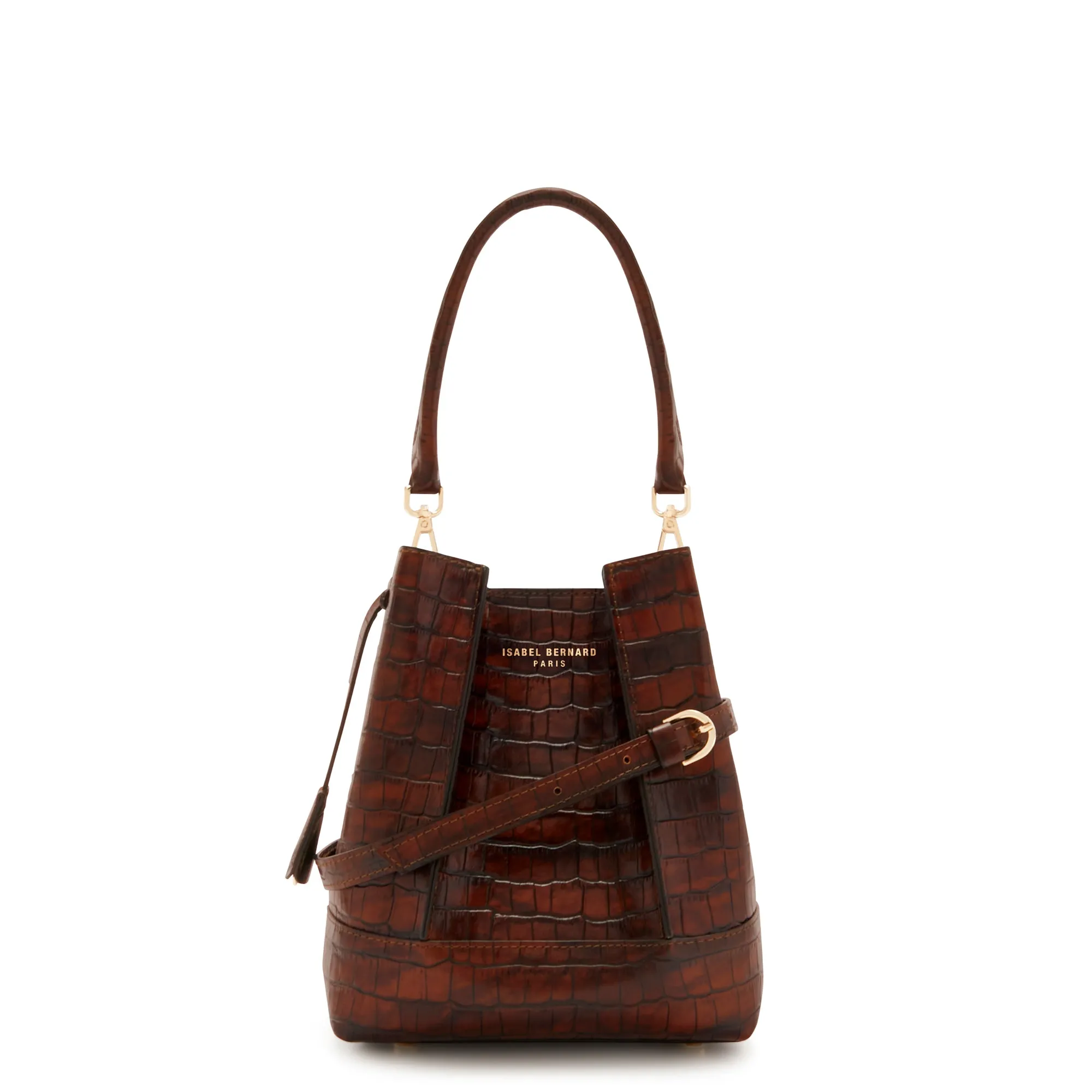 Femme Forte Minette croco brown calfskin leather handbag