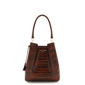 Femme Forte Minette croco brown calfskin leather handbag