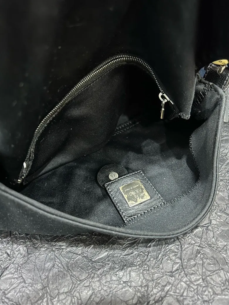 Fendi Black Wool Baguette Shoulder Bag 27cm