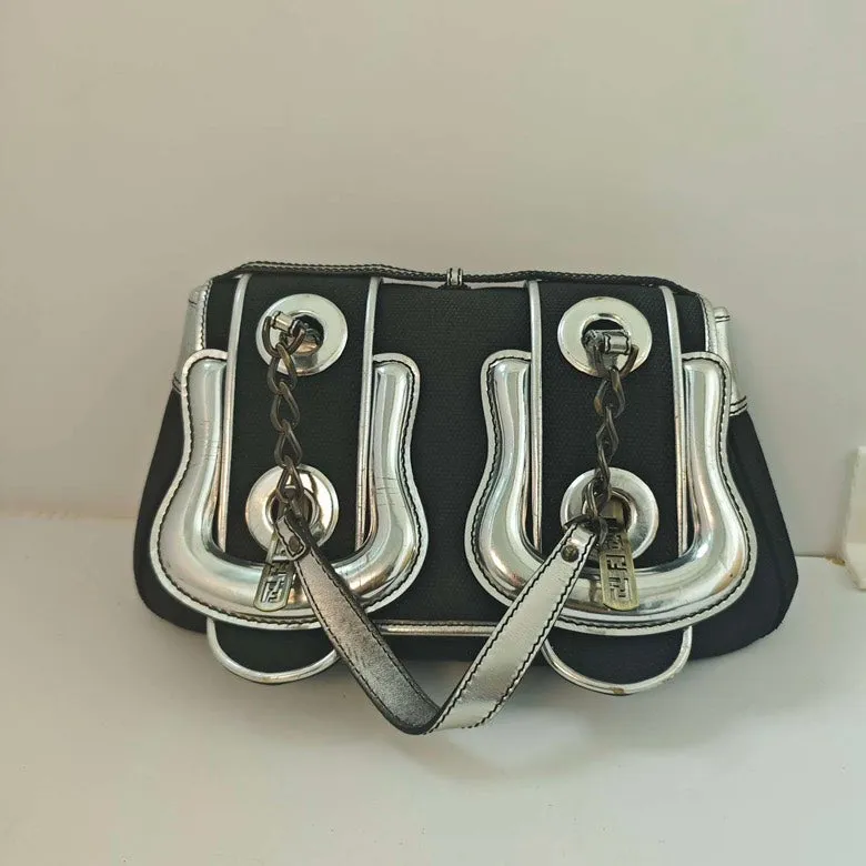 Fendi Iconic Black Canvas Shoulder Bag