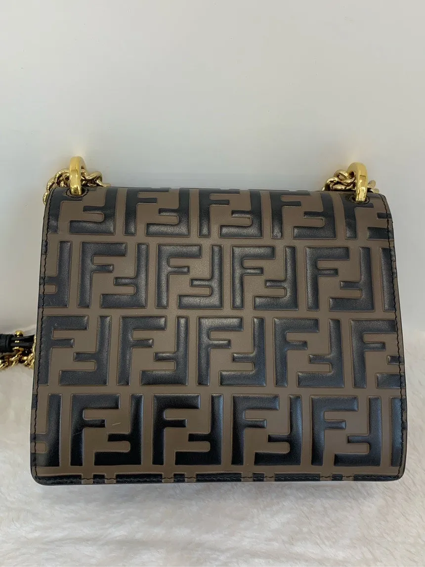Fendi KanU Black-Brown Leather Shoulder Bag