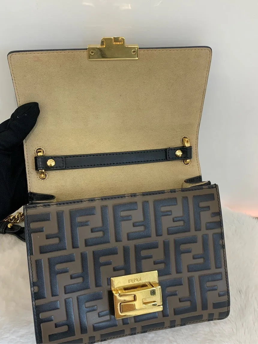 Fendi KanU Black-Brown Leather Shoulder Bag
