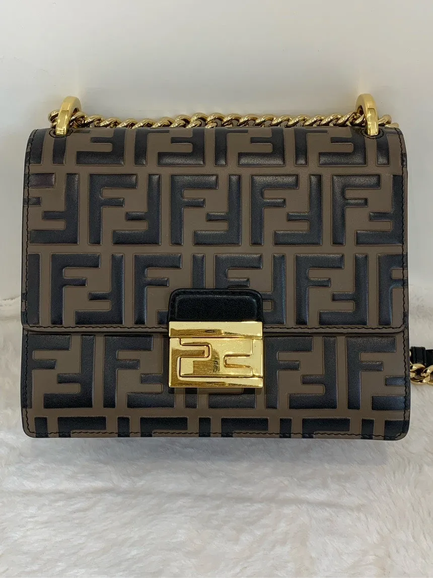 Fendi KanU Black-Brown Leather Shoulder Bag