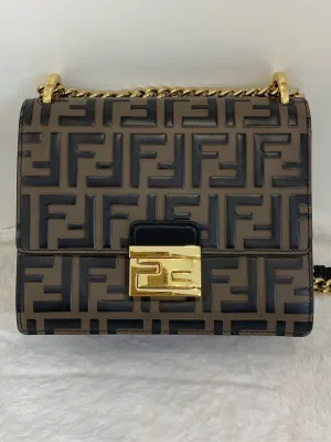 Fendi KanU Black-Brown Leather Shoulder Bag