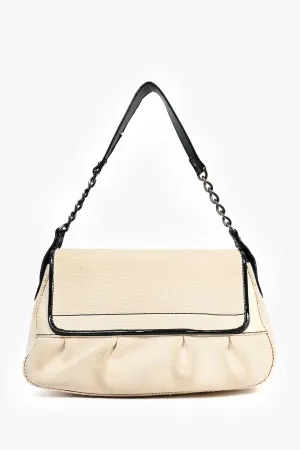 Fendi Vintage Cream Canvas Black Patent Leather Trim 'B Bis' Shoulder Bag
