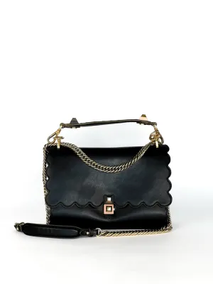 Fendi Vitello Liberty Scalloped Studded Kan I Shoulder Bag Black