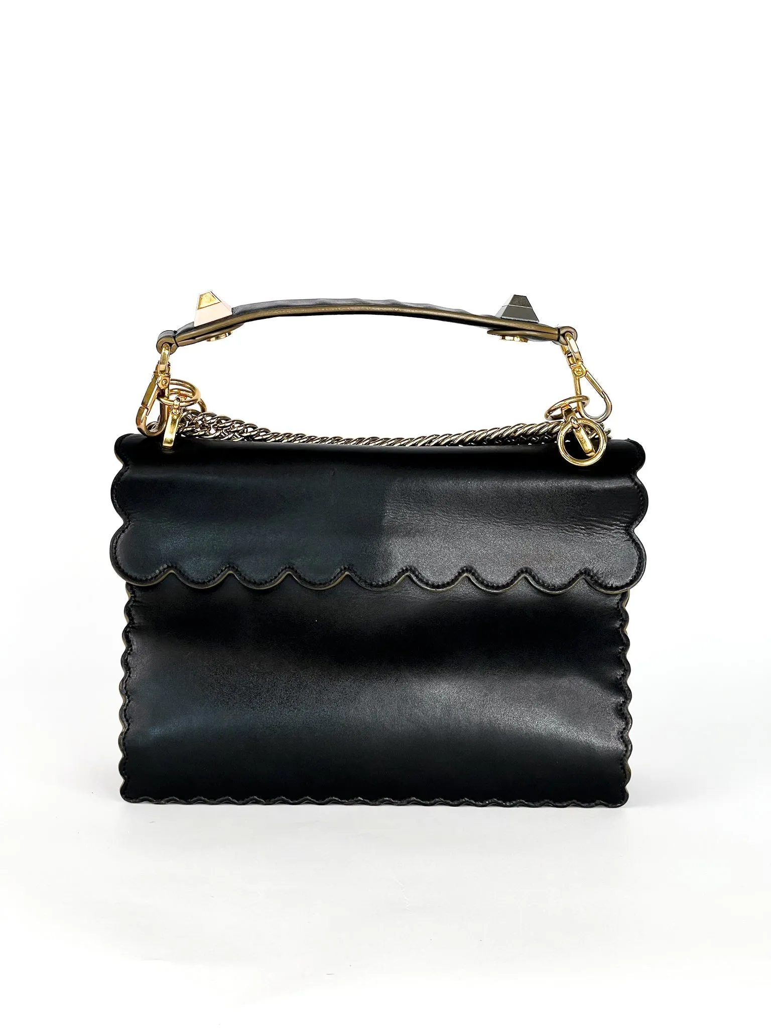Fendi Vitello Liberty Scalloped Studded Kan I Shoulder Bag Black