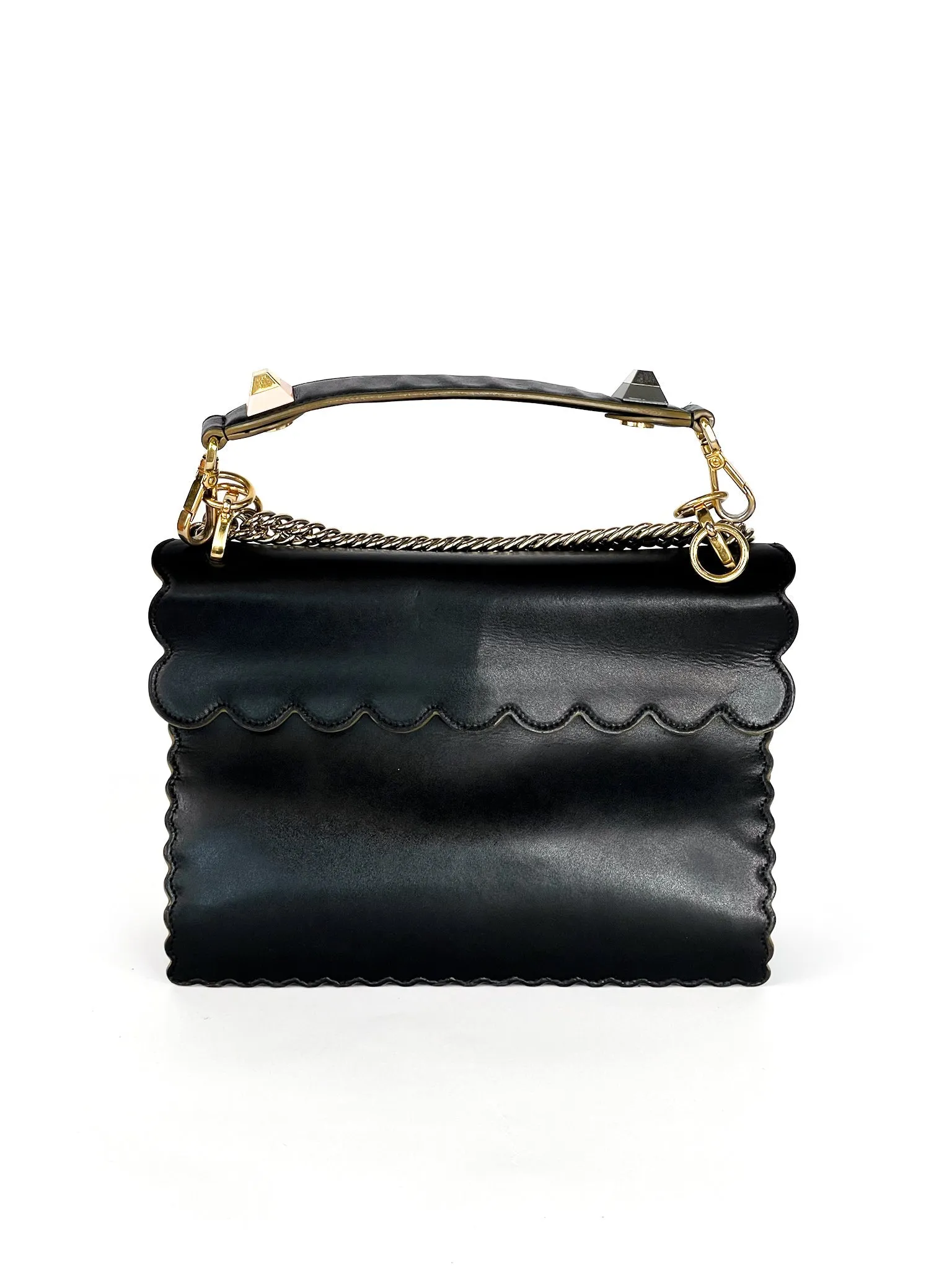 Fendi Vitello Liberty Scalloped Studded Kan I Shoulder Bag Black