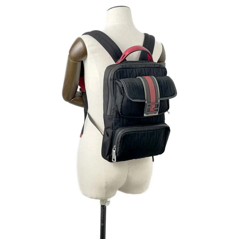 FENDI Zucca Pattern Backpack Black7VZ047 Leather Mesh