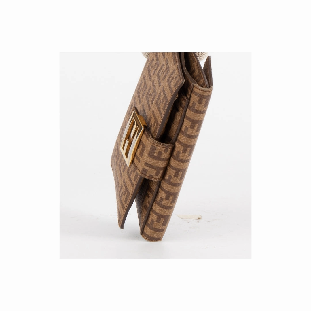 Fendi Brown Zucchino Coated Canvas Compact Wallet