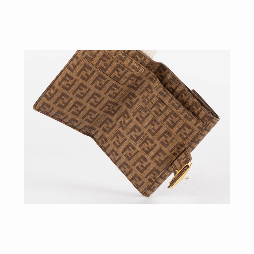 Fendi Brown Zucchino Coated Canvas Compact Wallet