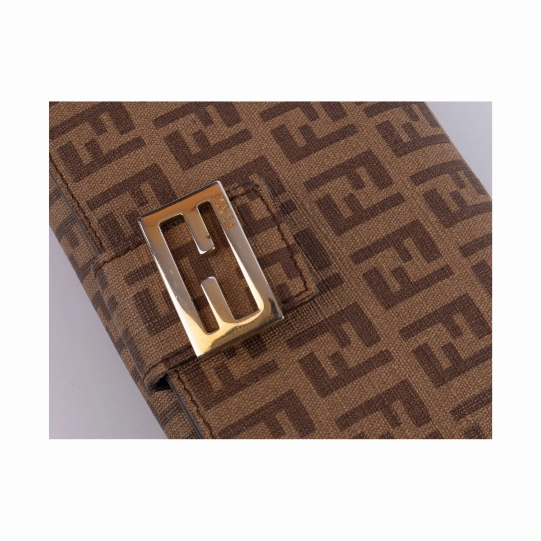 Fendi Brown Zucchino Coated Canvas Compact Wallet