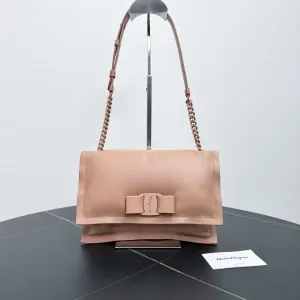 Ferragamo Vara Bow Blush Pink Leather Shoulder Bag