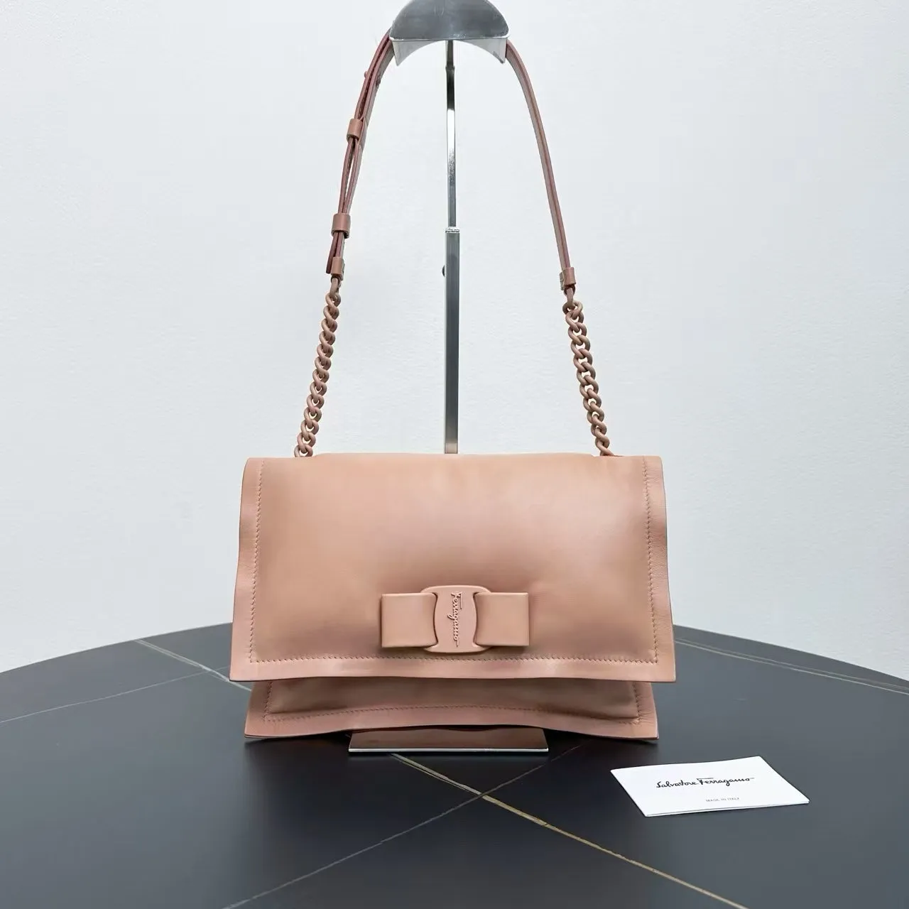Ferragamo Vara Bow Blush Pink Leather Shoulder Bag