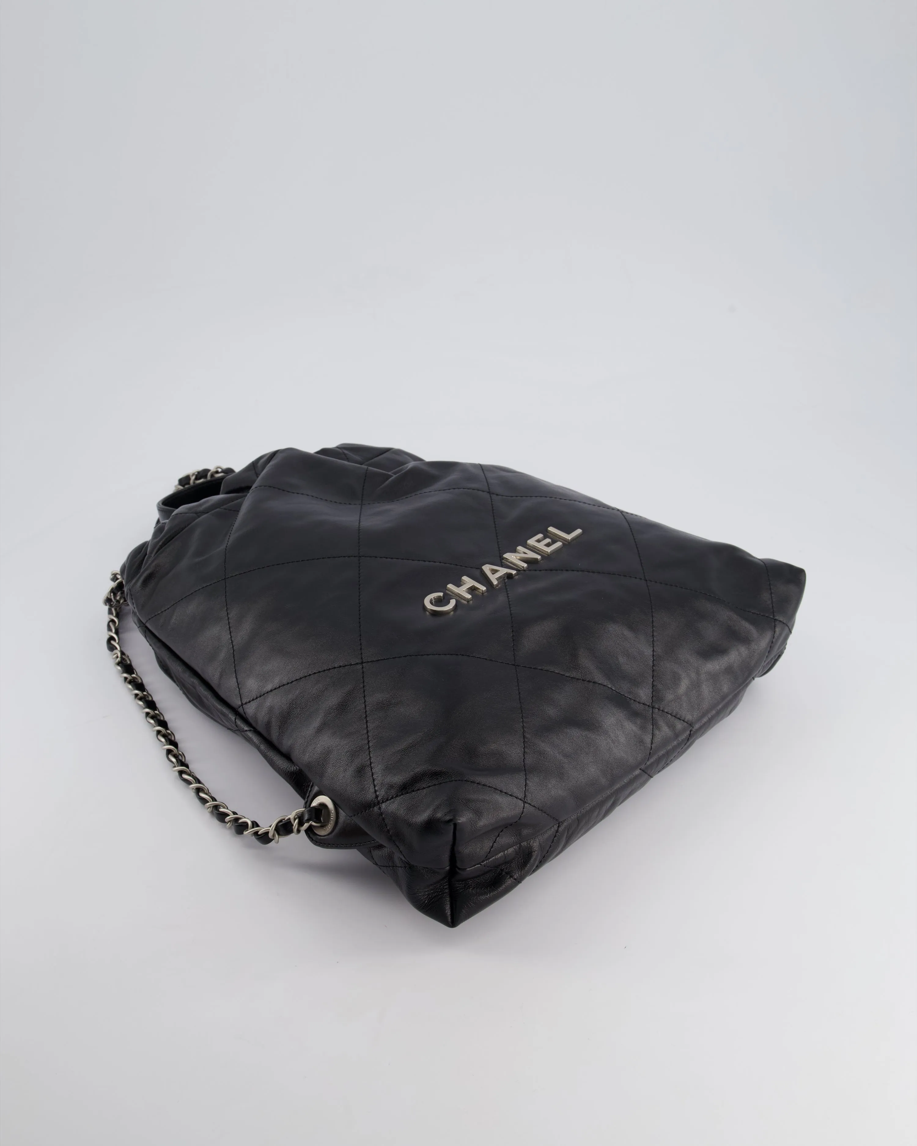*FIRE PRICE* Chanel 22 Small Backpack Bag in Black Shiny Calfskin with Brushed Silver Hardware
