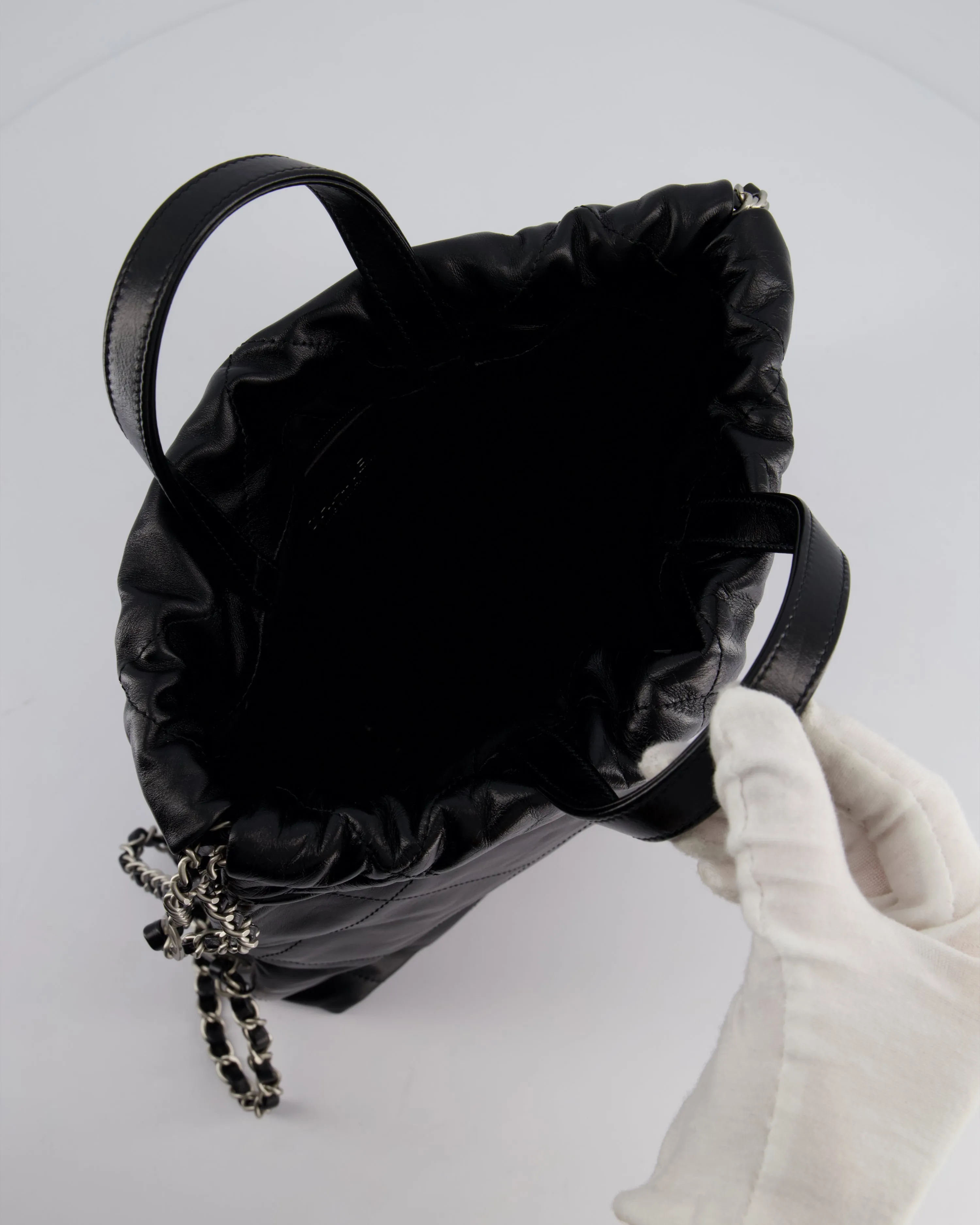 *FIRE PRICE* Chanel 22 Small Backpack Bag in Black Shiny Calfskin with Brushed Silver Hardware