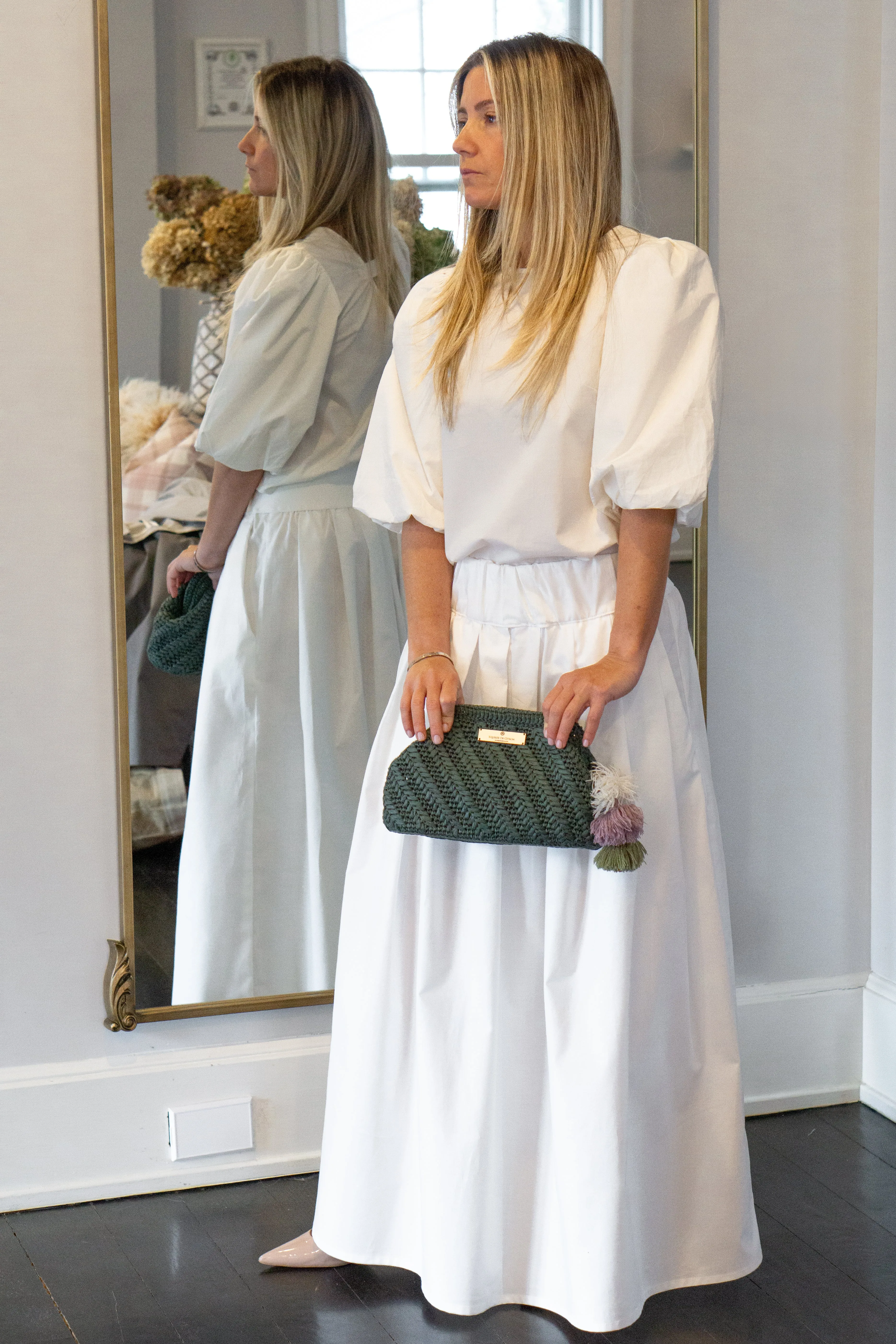 Forest Green Raffia Clutch (Golden Strap Included)