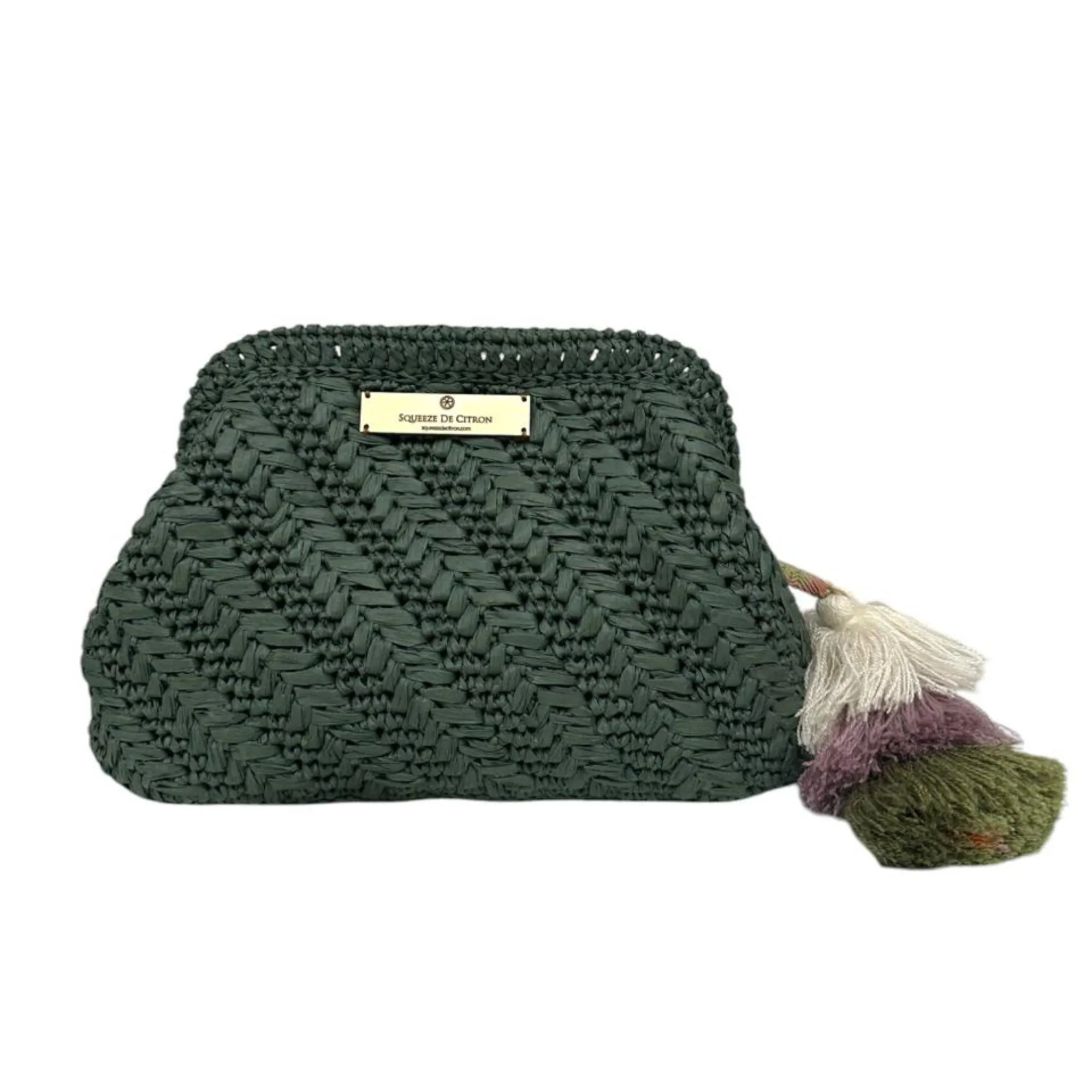 Forest Green Raffia Clutch (Golden Strap Included)