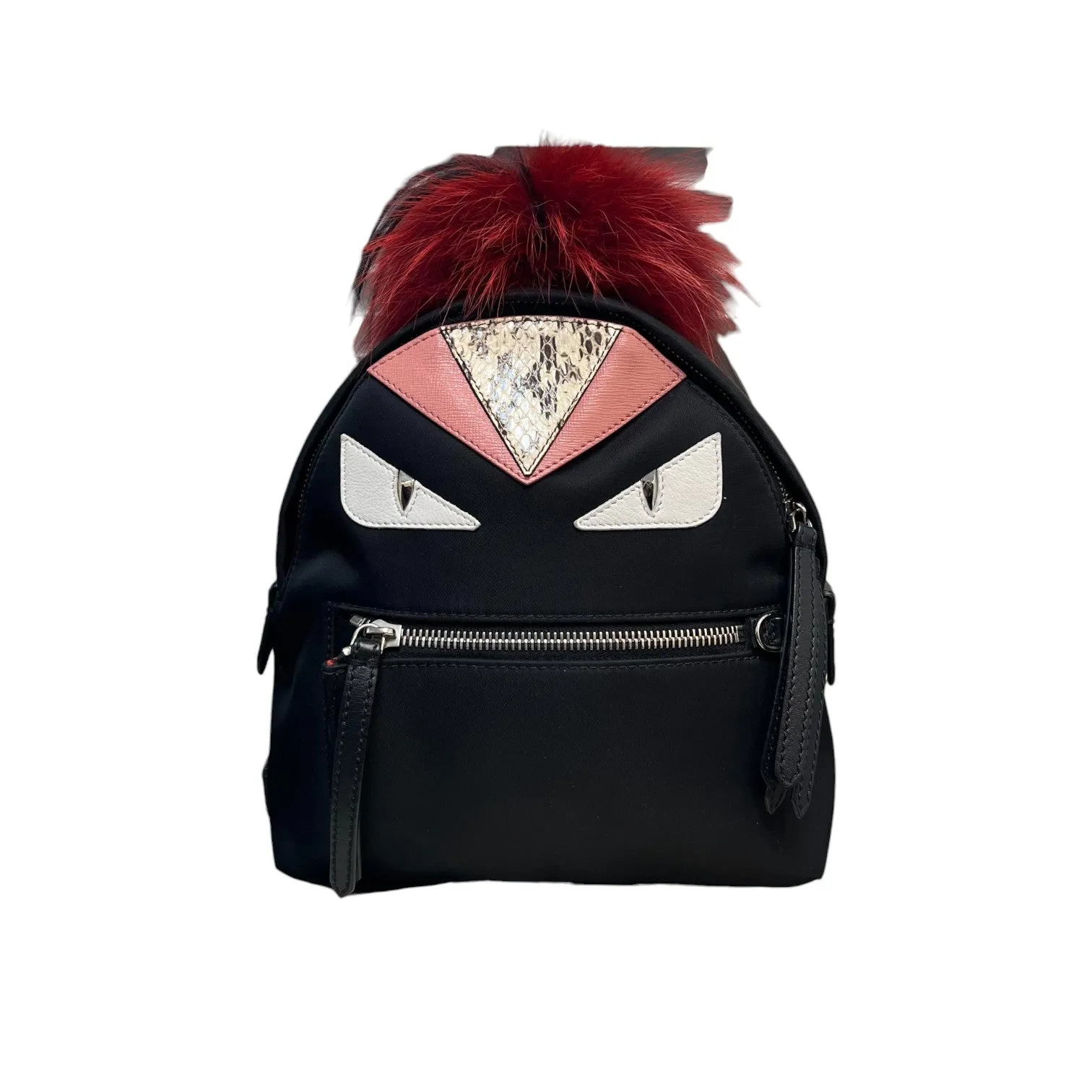Fox Fur Monster Eyes Backpack Nylon Vitello Dolce Black SHW