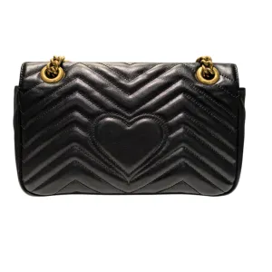 GG Marmont Small Shoulder Calfskin Matelasse Black GHW