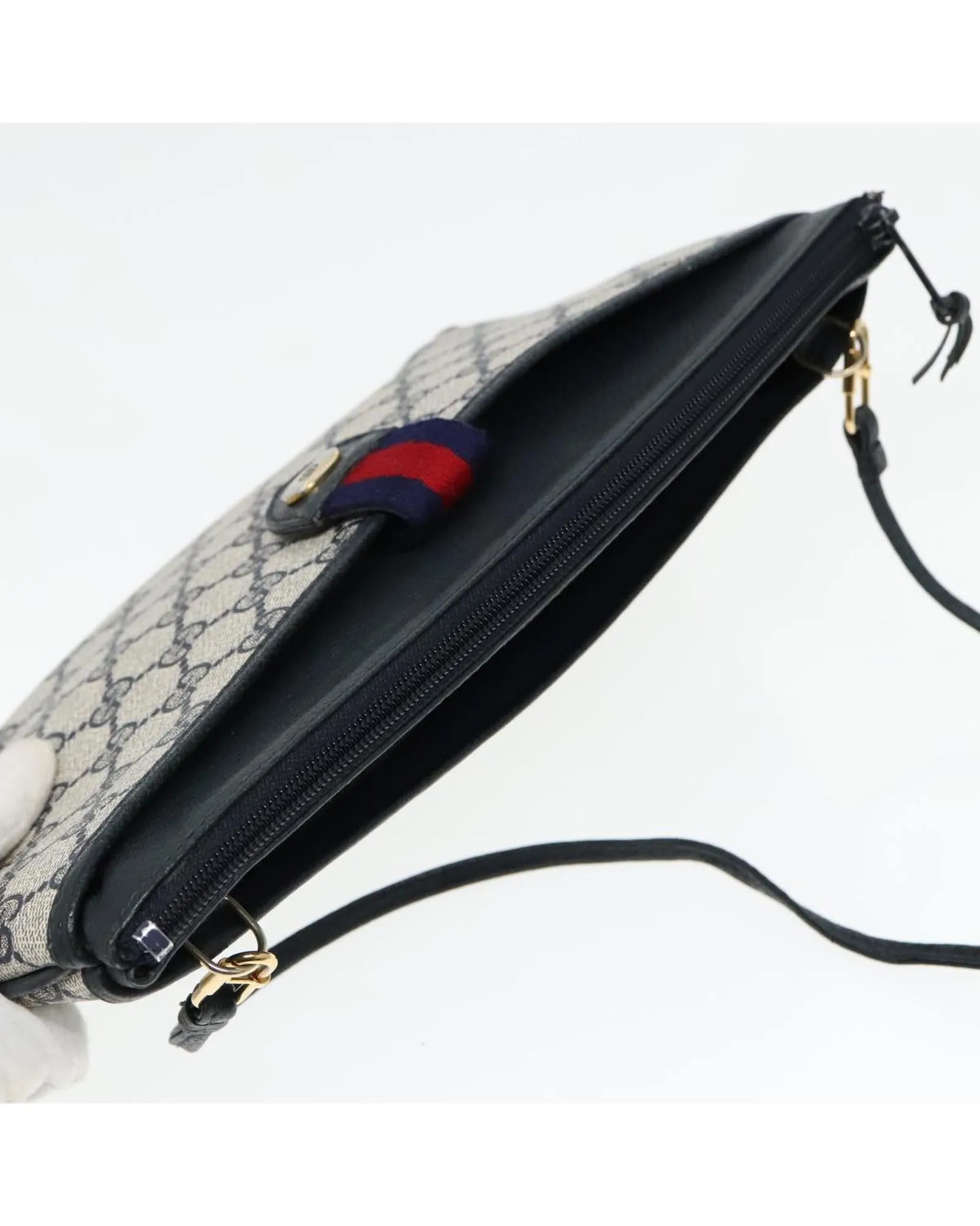 GG Supreme Sherry Line Shoulder Bag with Gold and Red Accents
