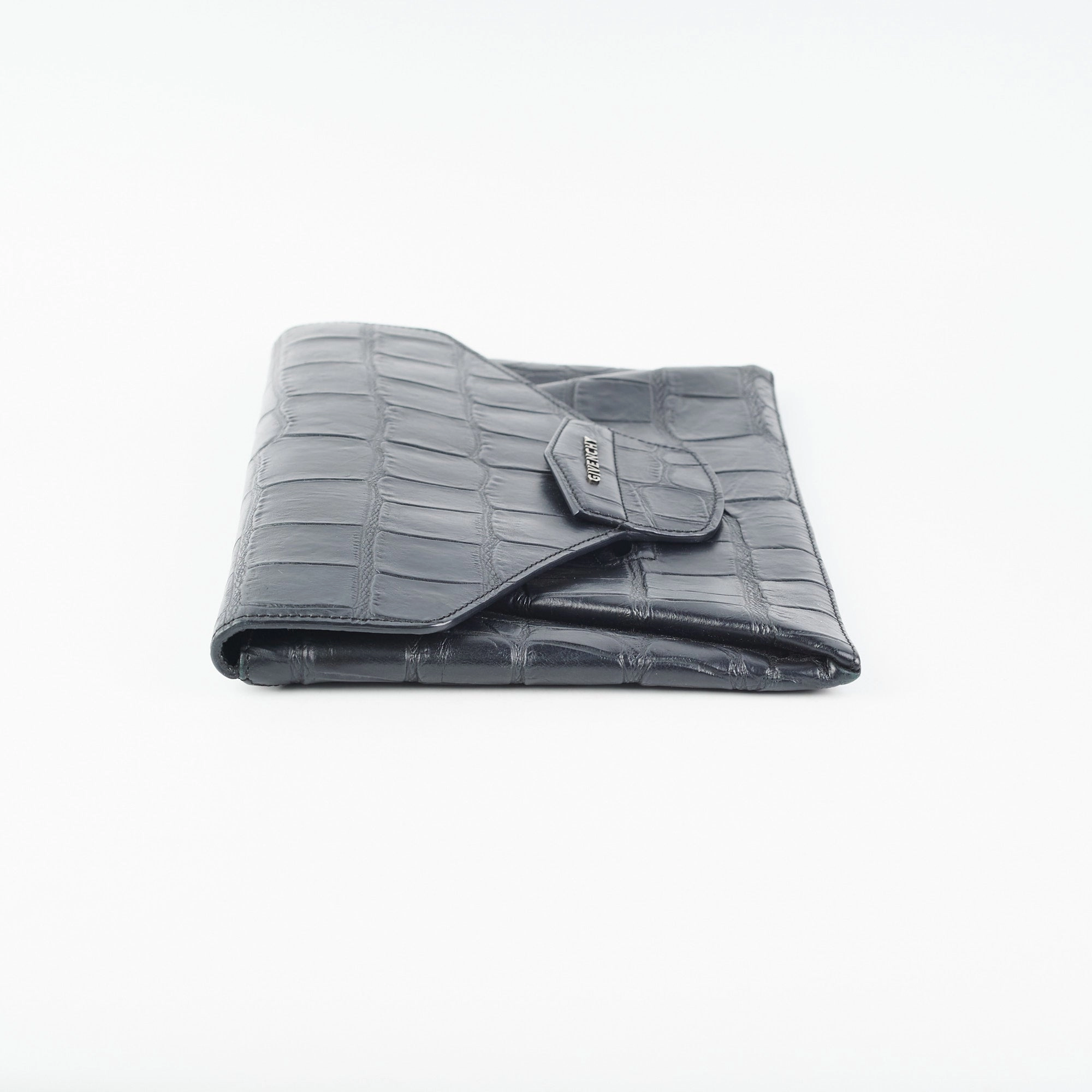 Givenchy Antigona Croc Print Envelope Clutch Black